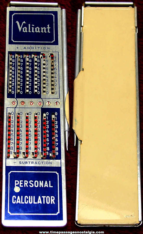 1950s Metal Valiant Pre Digital or Electronic Personal Calculator with Stylus