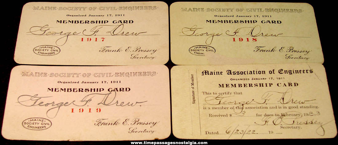 (4) 1917 - 1922 Maine Society of Civil Engineers Membership Cards