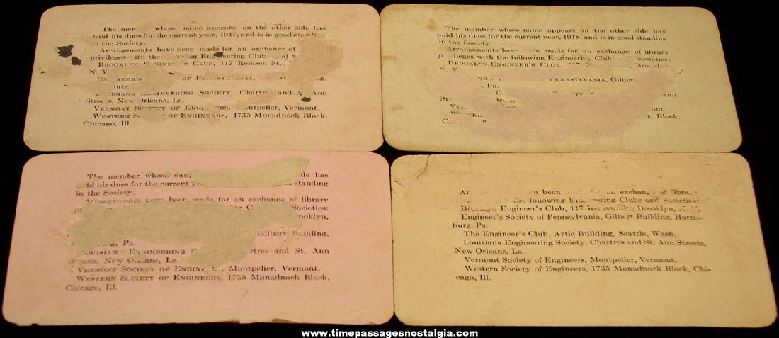 (4) 1917 - 1922 Maine Society of Civil Engineers Membership Cards