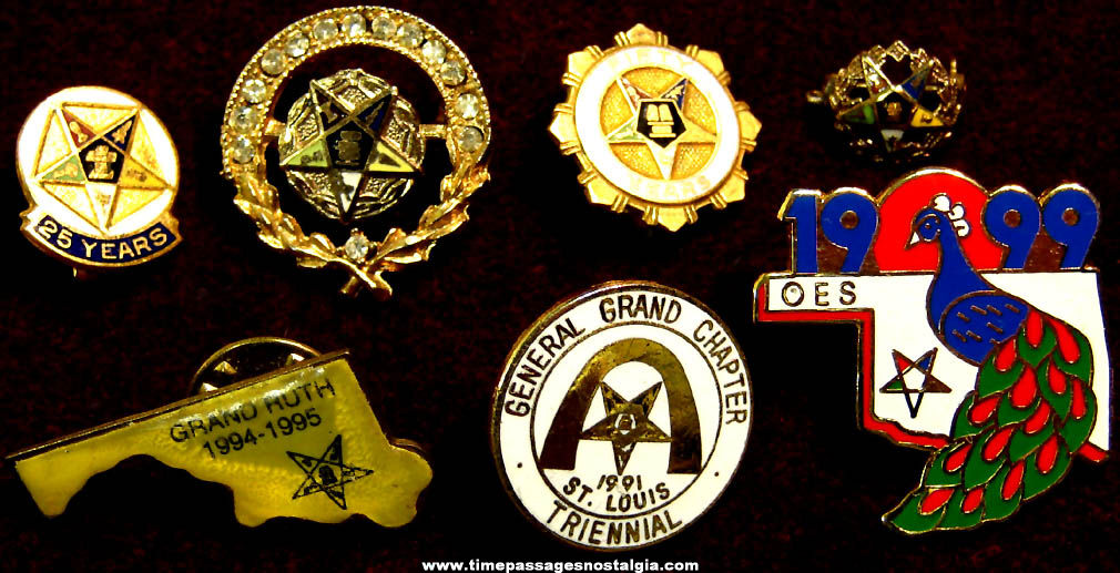 (7) Different Old Order of The Eastern Star Fraternal Organization Membership Pins