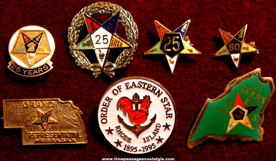 (7) Different Old Order of The Eastern Star Fraternal Organization Membership Pins