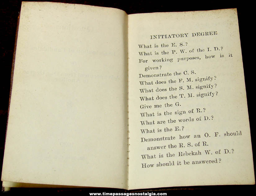 1930 Odd Fellows or Rebekah Fraternal Organization Examination of Candidates Booklet