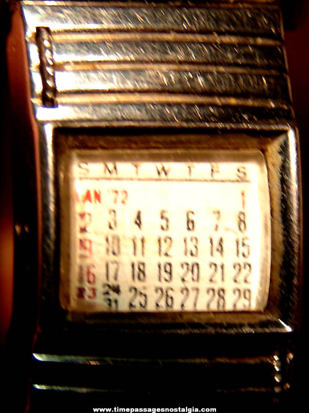 Old Engraved Croton Nivada Grenchen Antarctic Wrist Watch with Two Year Calendar Band