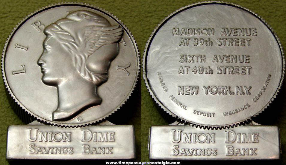 Small Old New York Union Dime Savings Bank Advertising Premium Bank