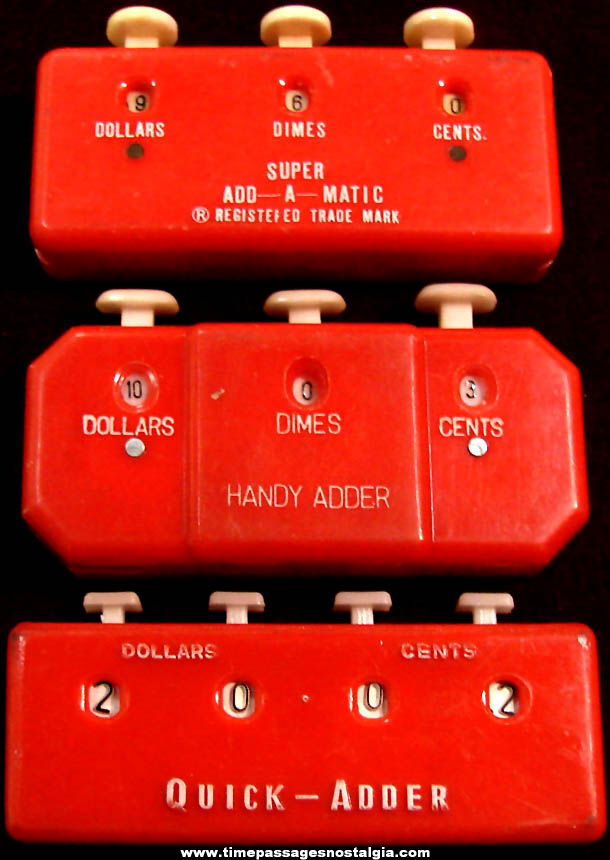 (3) Different Old Plastic Grocery Store Handy Calculator Counters