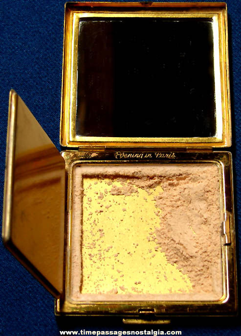 Old Bourjois Evening In Paris Brass Cosmetic & Mirror Compact Container with Contents
