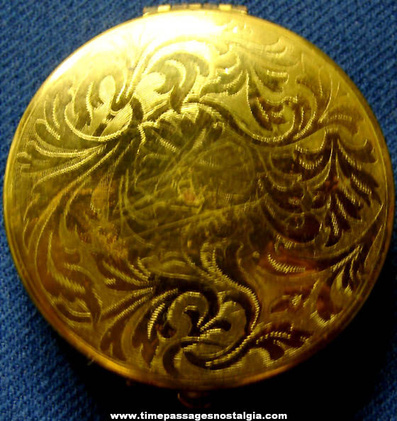 Old Mello Glo Brass Metal Cosmetic & Mirror Compact Container with Contents
