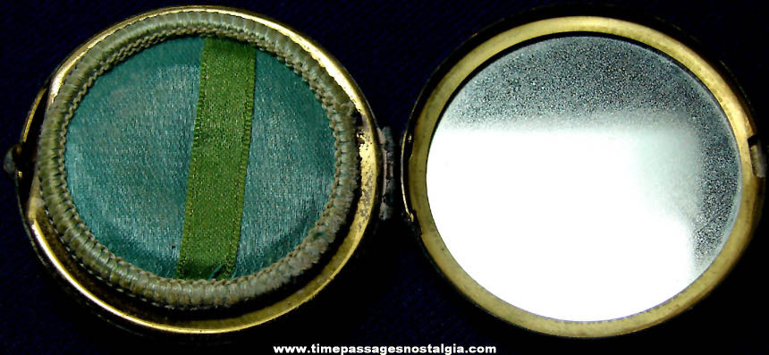 Old Mello Glo Brass Metal Cosmetic & Mirror Compact Container with Contents