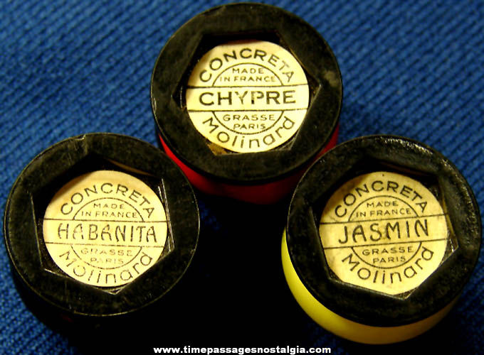 (3) Different Small Old French Conreta Molinard Perfume Containers