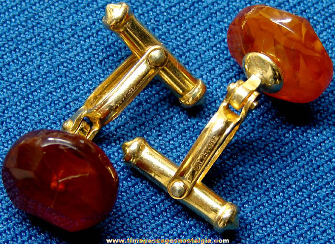 Old Men’s Gold Filled Amber or Auburn Color Jewelry Cuff Link Set
