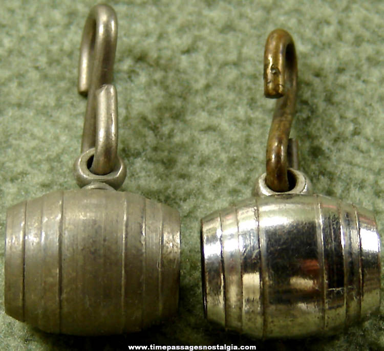 (2) Old Metal Barrel Animal Collar or Key Chain Compartment Charms