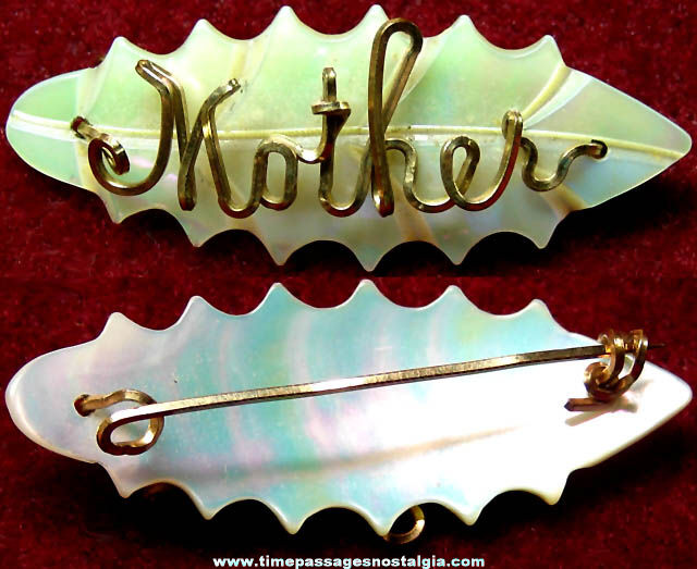 Old Metal & Carved Shell Mother Jewelry Brooch Pin