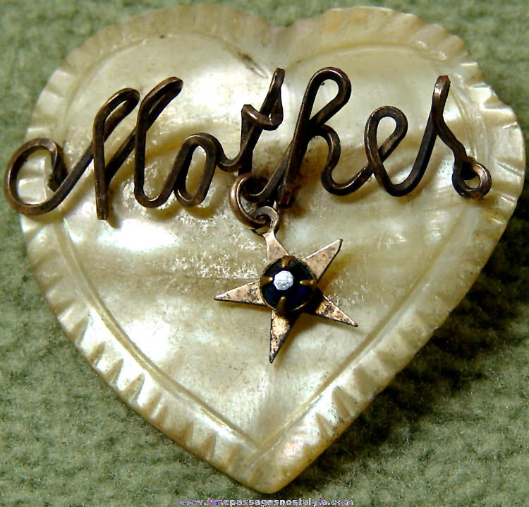 Old Metal & Carved Shell Mother Jewelry Brooch Pin