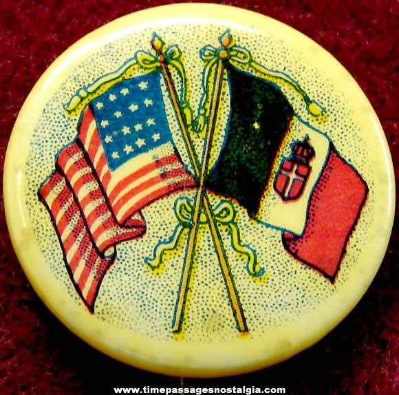 Old American and Italian Celluloid Flag Pin Back Button