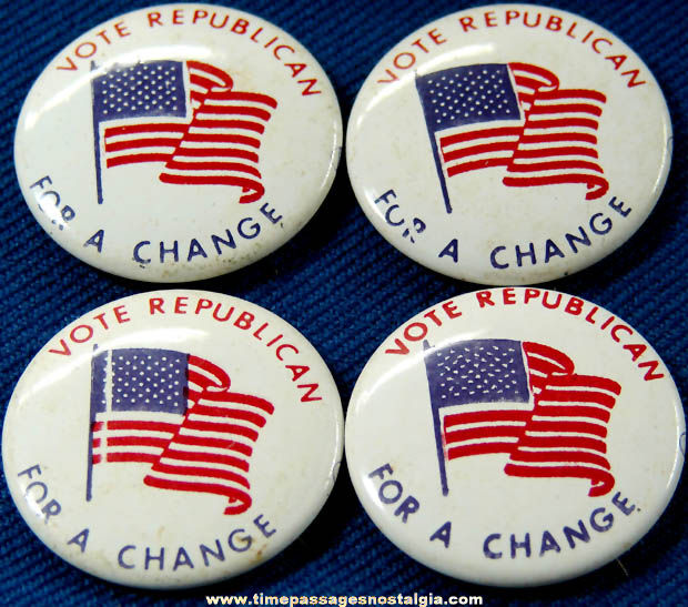 (4) Matching Vote Republican For A Change American Flag Tin Pin Back Buttons