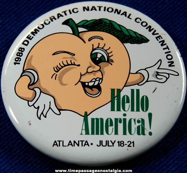 1988 Democratic National Convention Advertising Souvenir Pin Back Button