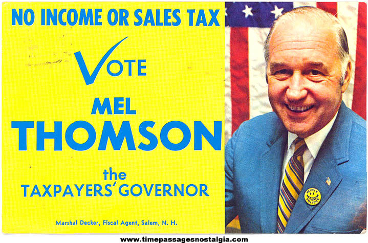 1972 New Hampshire Governor Mel Thomson Political Campaign Advertising Post Card