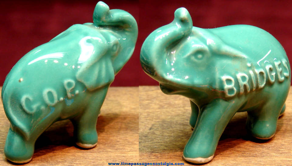 Old New Hampshire Senator Styles Bridges Ceramic G.O.P. Political Elephant Figurine