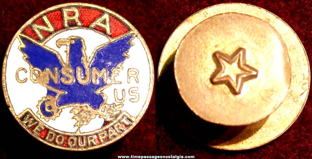 Old Enameled United States National Recovery Act NRA Consumer Advertising Lapel Stud Button