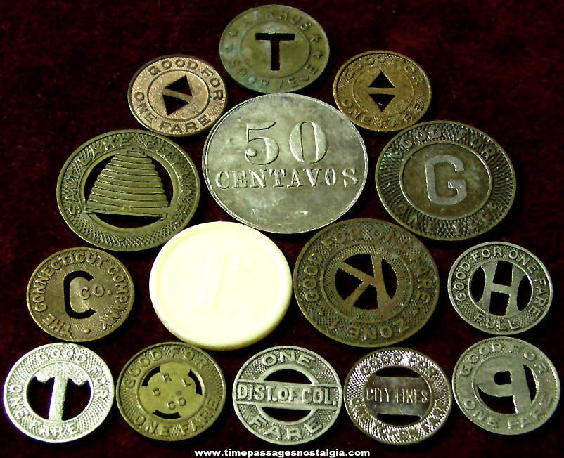 (15) Various Assorted Old Transportation Token Coins