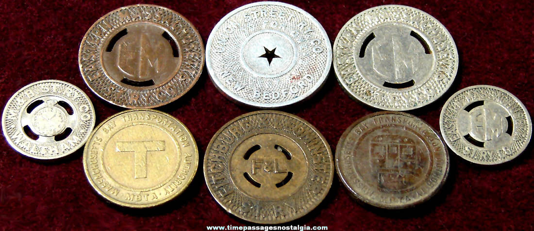 (8) Various Assorted Old Massachusetts Transportation Token Coins