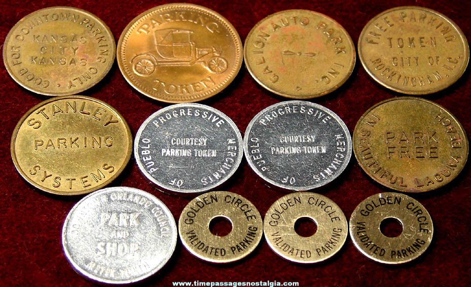 (12) Various Assorted Old Transportation Parking Token Coins