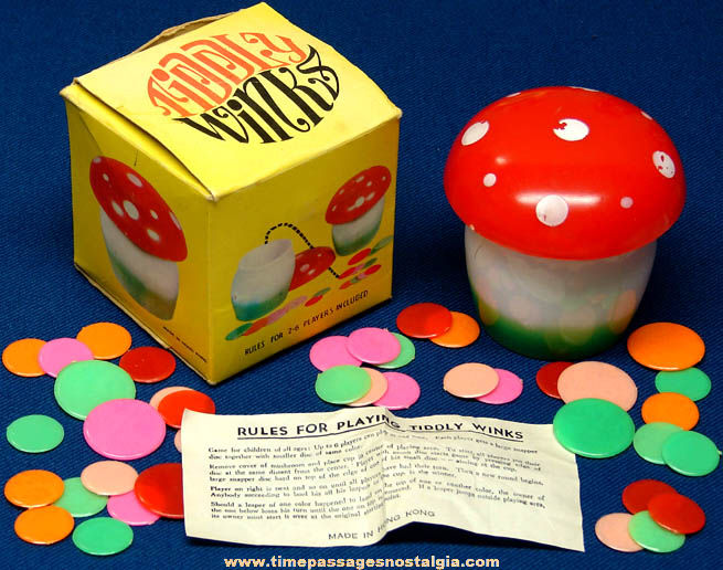 Colorful Old Boxed Toadstool or Mushroom Tiddly Winks Game