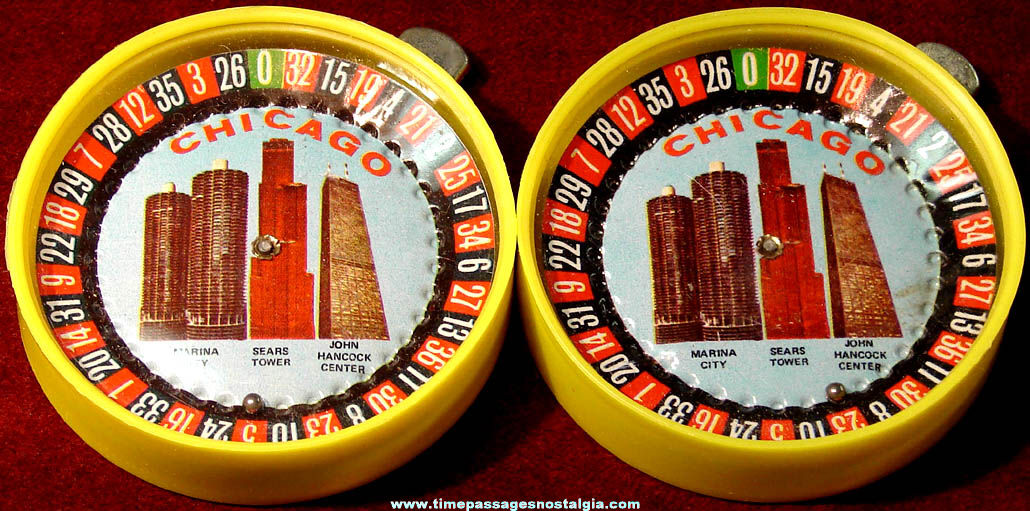 (2) Lithographed Tin & Plastic Chicago Advertising Souvenir Toy Roulette Wheels