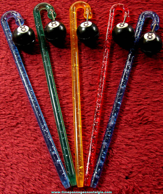 (5) Old 8 Ball Pool Ball Bar Drink Swizzle Stir Sticks with Glitter