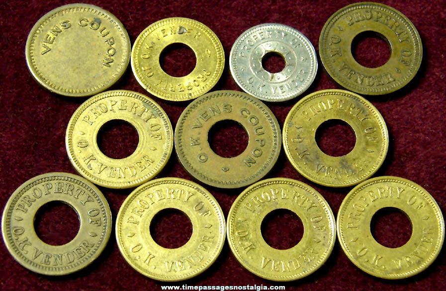 (11) Old O.K. Vender Amusement Arcade Token Coins