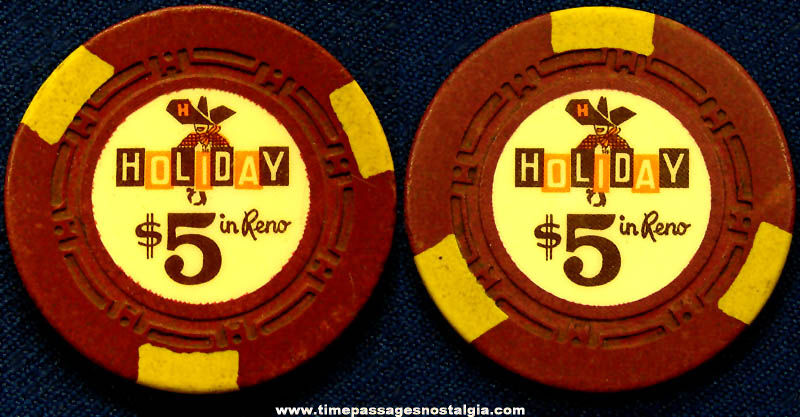 Old Holiday In Reno Advertising Souvenir $5.00 Poker Chip Token Coin