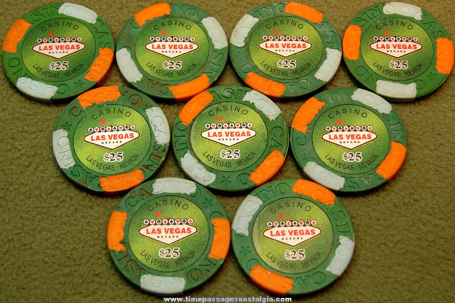 (9) Old Las Vegas Nevada Advertising $25.00 Poker Chip Token Coins
