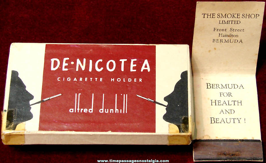 Old Boxed Alfred Dunhill Denicotea Cigarette Holder + Advertising Match Book Cover