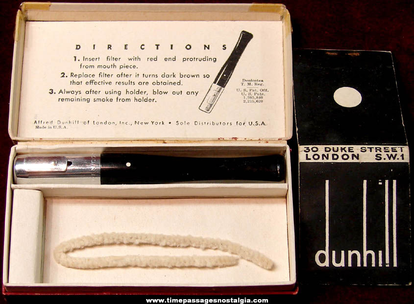 Old Boxed Alfred Dunhill Denicotea Cigarette Holder + Advertising Match Book Cover