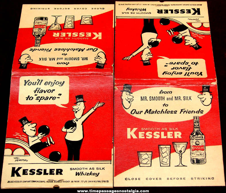 (2) Large Old Unused Kessler Whiskey Advertising Match Books with Trick