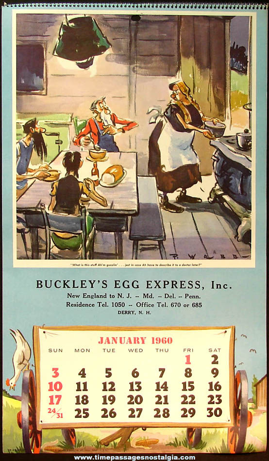 Colorful 1960 Paul Webb Mountain Boys Egg Company Advertising Premium Calendar