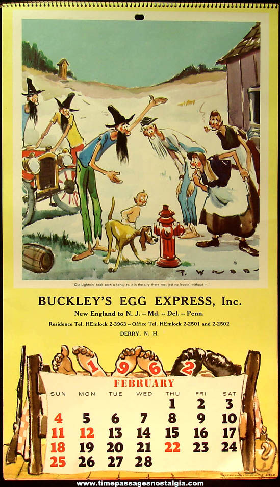 Colorful 1962 Paul Webb Mountain Boys Egg Company Advertising Premium Calendar