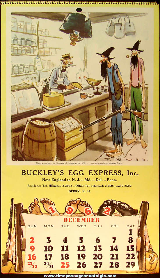 Colorful 1962 Paul Webb Mountain Boys Egg Company Advertising Premium Calendar