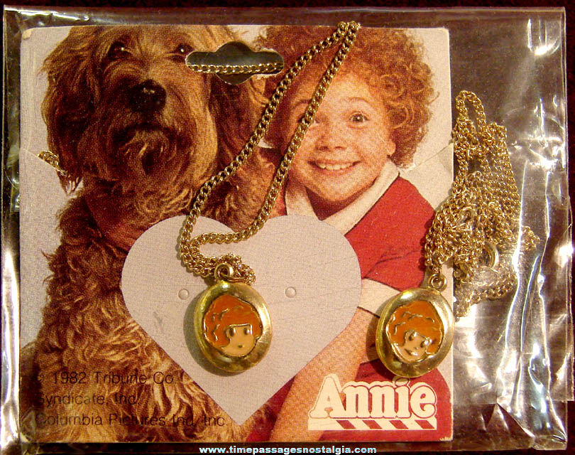 (2) Enameled Little Orphan Annie Character Jewelry Necklaces