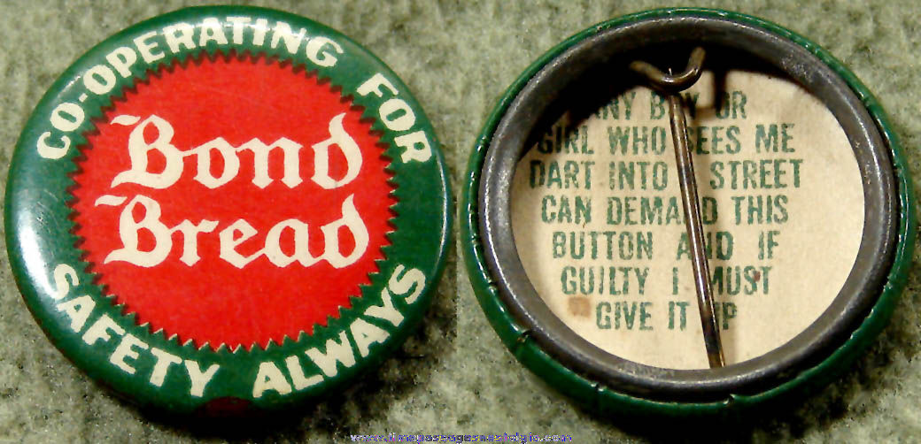 Old Bond Bread Advertising Premium Celluloid Pin Back Button