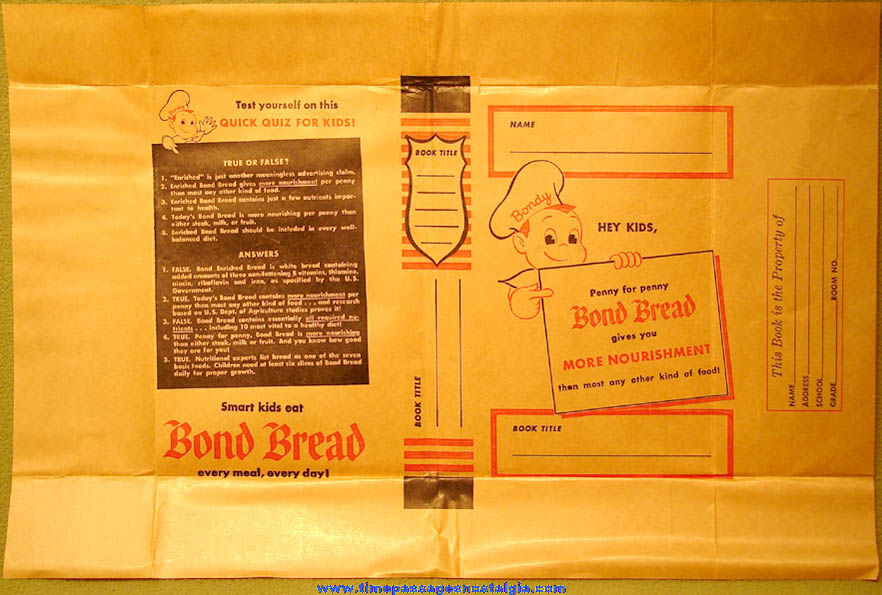 Old Bond Bread Advertising Premium Paper School Book Cover