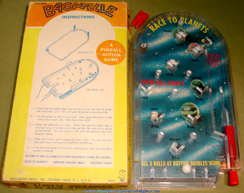 Old Boxed Hasbro Race To The Planets Toy Marble Bagatelle Pin Ball Game