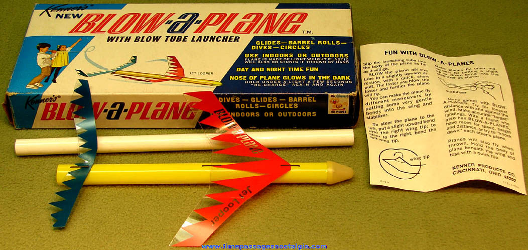 Colorful Old Boxed Kenner Blow A Plane Toy Airplane with Blow Tube Launcher