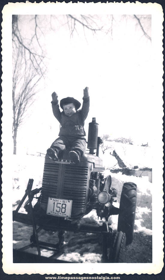 1951 Photograph Boy On A New Hampshire Farm Farmall Tractor