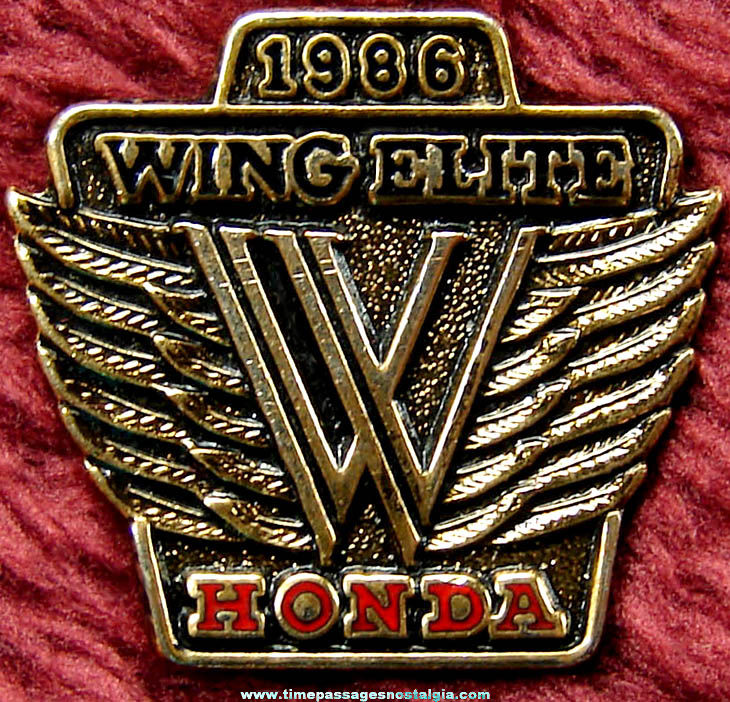 1986 Honda Motorcycle Wing Elite Advertising Emblem Pin
