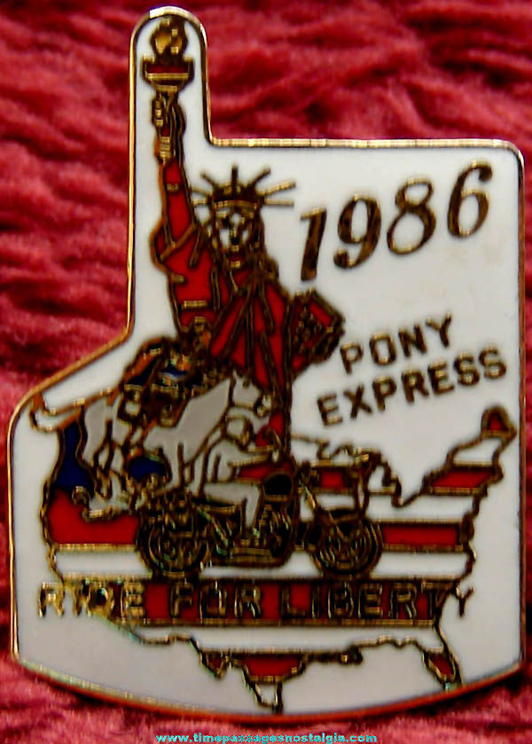 1986 Pony Express Ride For Liberty Motorcycle Tour Advertising Souvenr Pin