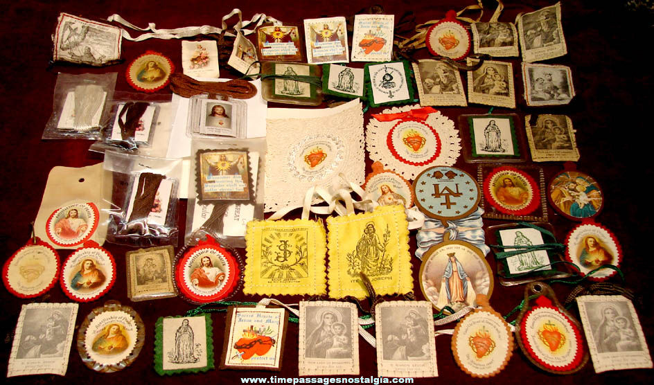 Large Group or Lot of Catholic Religious Scapular Necklaces and Charms