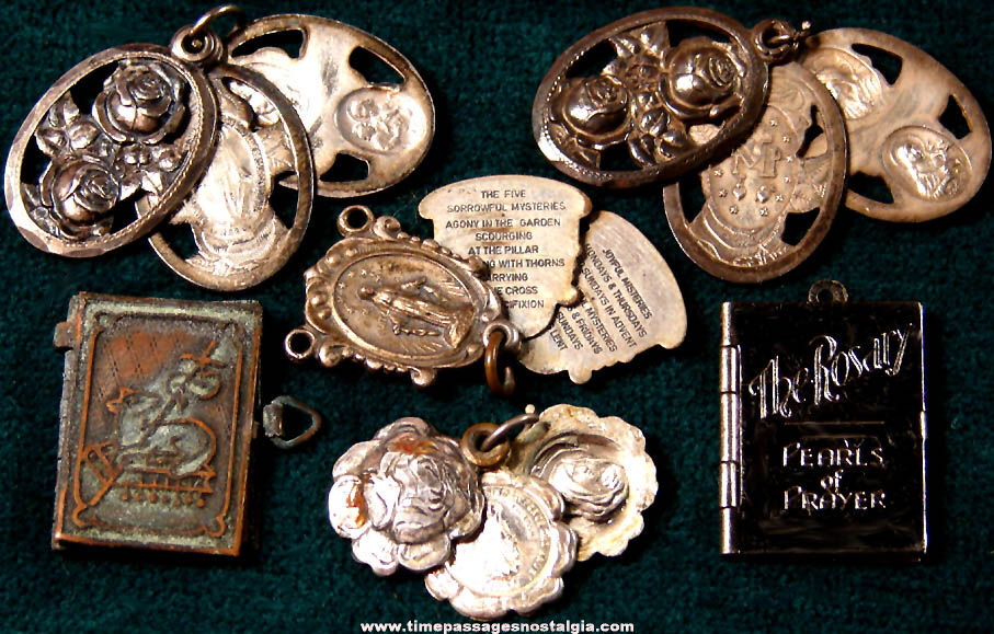(6) Old Christian or Catholic Multi Part Metal Jewelry Pendants or Charms