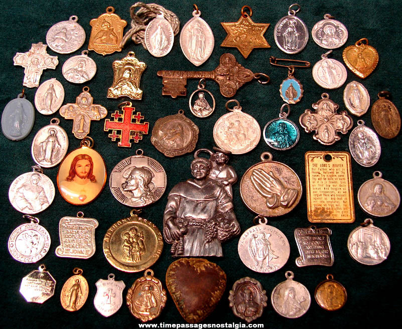 (48) Old Christian or Catholic Religious Jewelry Pendants or Charms