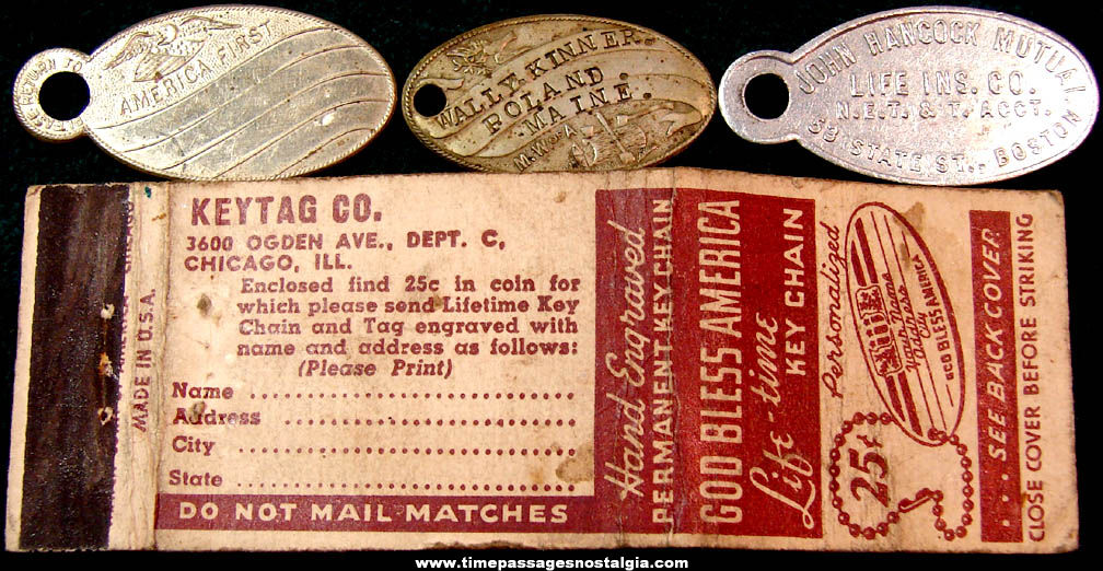 (4) Different Old Key Chain Identification Tag Items